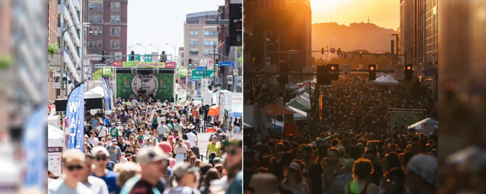Collage of packed streets in downtown Pittsburgh